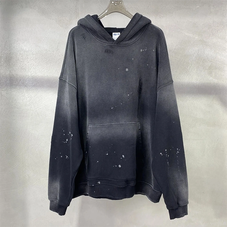 Wholesale Cotton Fleece Hoodie Heavyweight Drop Shoulder Hoodies Custom Logo Distressed Acid Wash Hoodie for Men