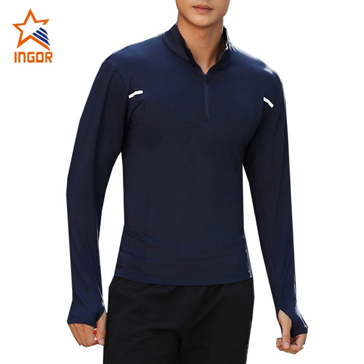 Ingor Sportswear Private Label Activewear Custom Gym Wear Men Quick Drying Men&prime;s Outdoor Sports Stand Collar Long Sleeved Fitness Clothing Polo Shirt