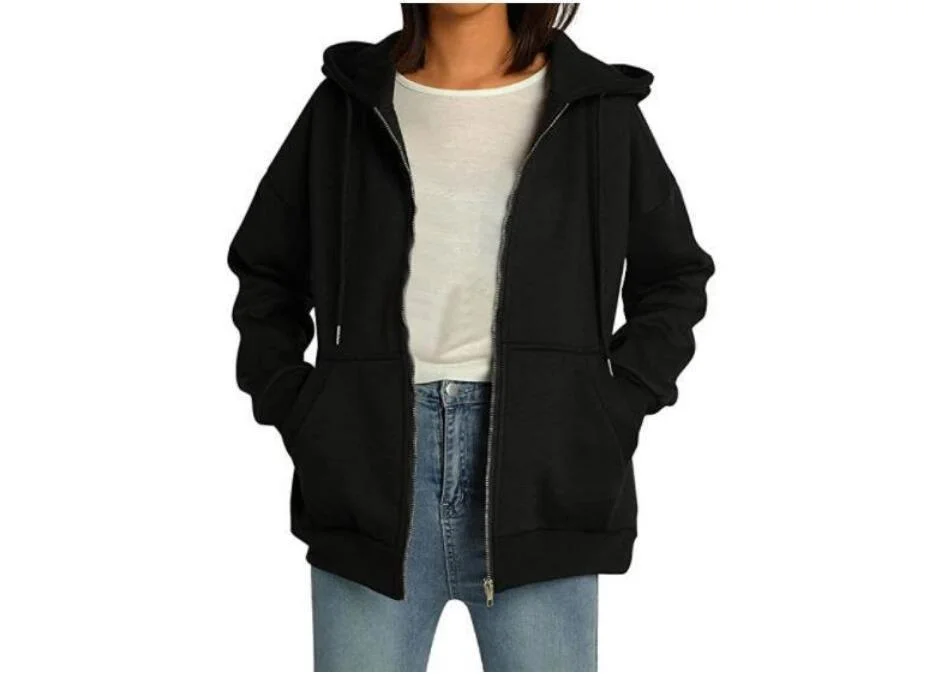 Custom Women Drawstring Oversized Front Zip up Hoodies with Pocket