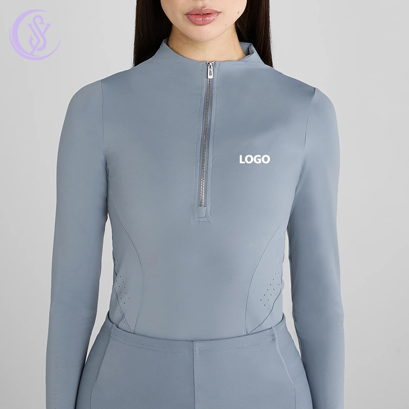 Hot Selling Popular Breathable Micro Perforations Long Sleeve Base Layer Equestrian Clothing Quarter Zipper Long Sleeve