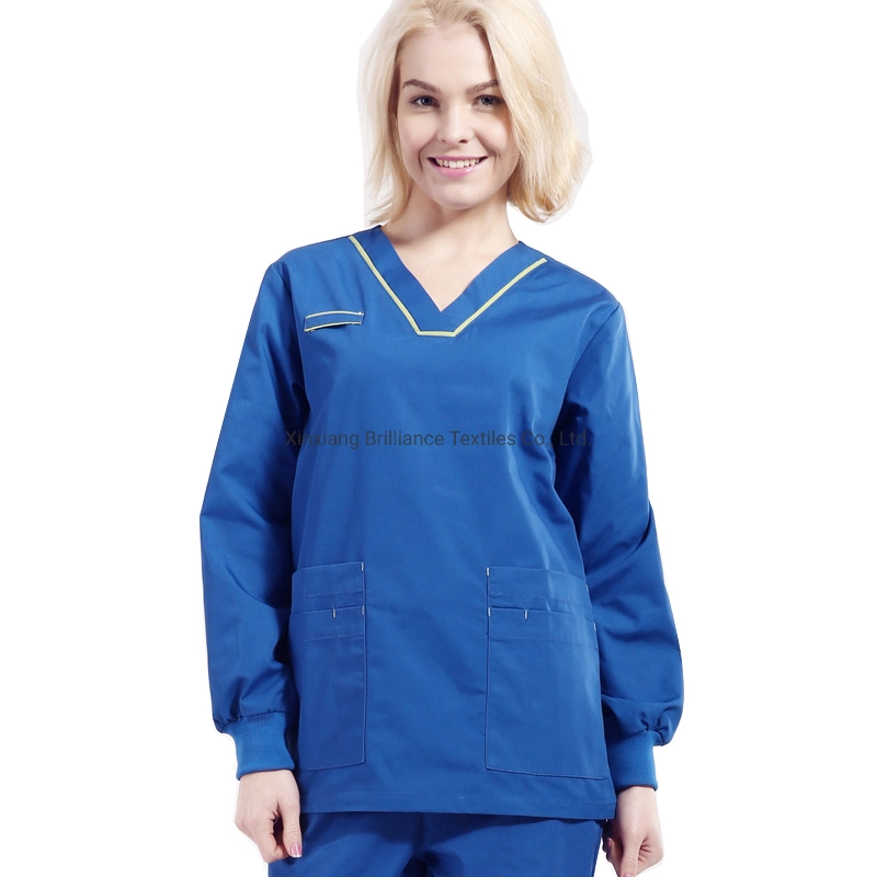 New Fashion Medical Uniforms V Neck Nurse Suits Top and Pants Long Sleeve Bl Brand