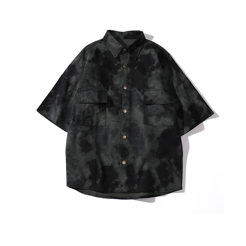 Summer Vintage Tie Dye Loose Hip Hop Short Sleeve Shirt Button up Oversized Shirts for Men