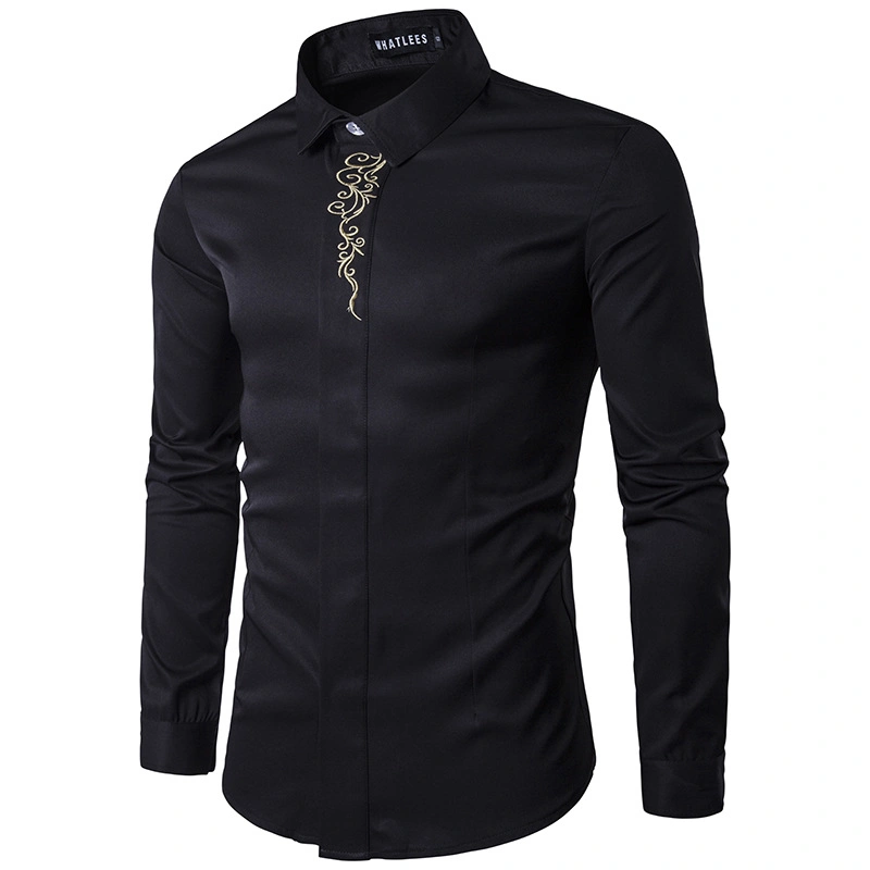 New-Style Men&prime;s Long-Sleeved Shirt Men&prime;s Loose Embroidered Business Shirt