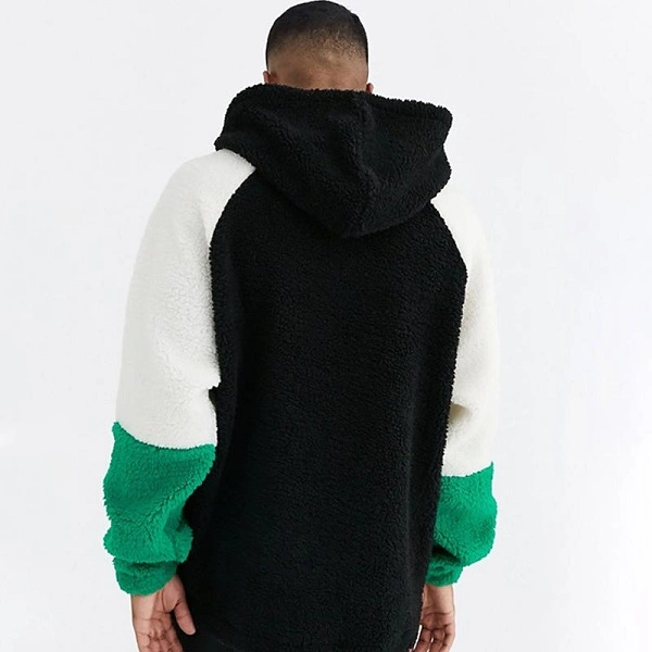 Custom Colorblock Knitted Sweatshirt Men Block Colorful Oversize Lamb Wool Fleece Customized Hoodie