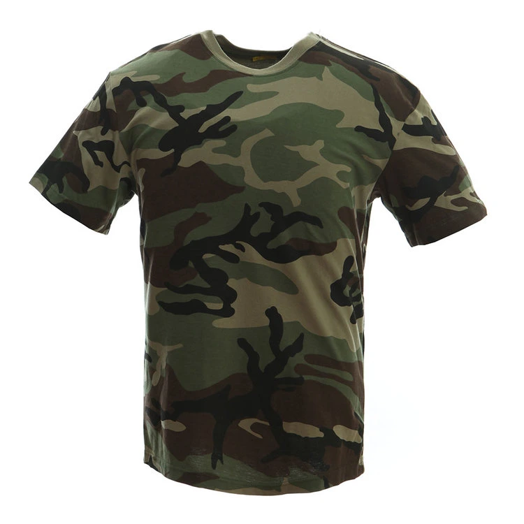 High-Quality 100% Cotton Black Khaki Green Camouflage Men&prime;s O-Neck Short Sleeve Shirts - Breathable and Stylish