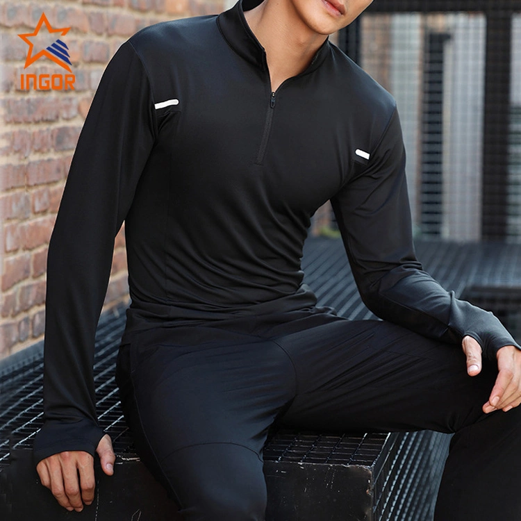 Ingor Sportswear Private Label Activewear Custom Gym Wear Men Quick Drying Men&prime;s Outdoor Sports Stand Collar Long Sleeved Fitness Clothing Polo Shirt