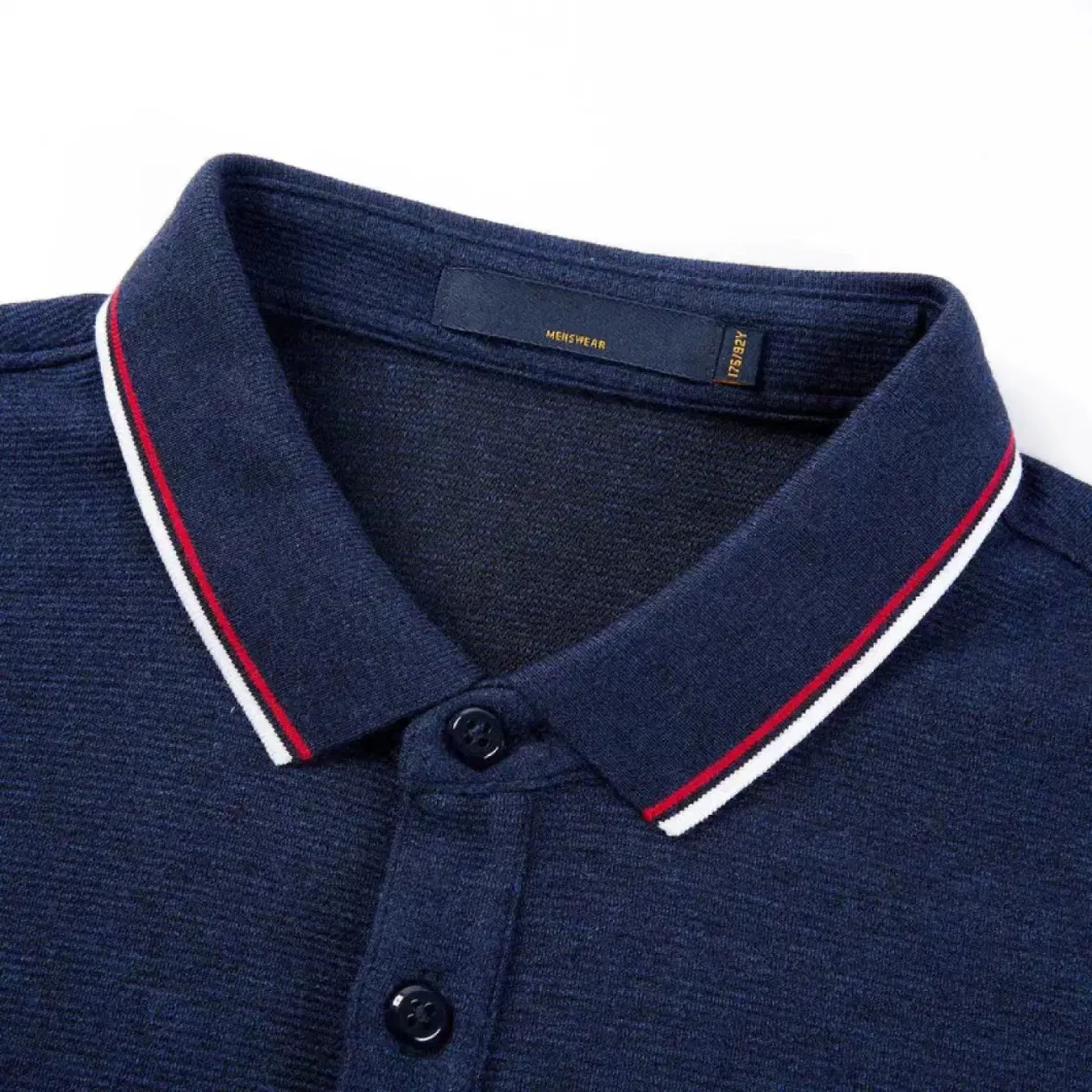 Men Comfortable Casual Embroidery Lapel Solid Color Long-Sleeved Polo Shirt