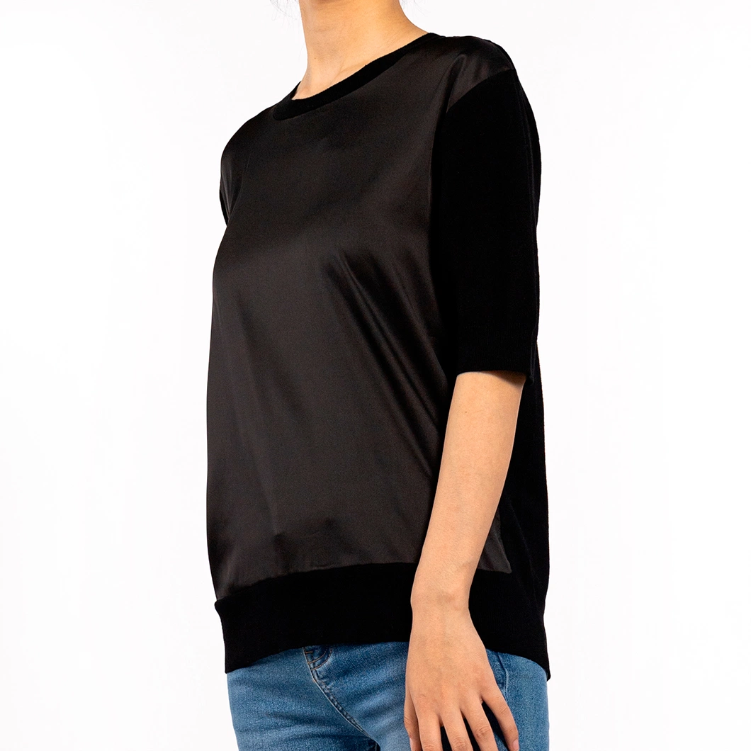 Black Summer Crew Neck Comfort Fabric Short Sleeve Shirt for Women