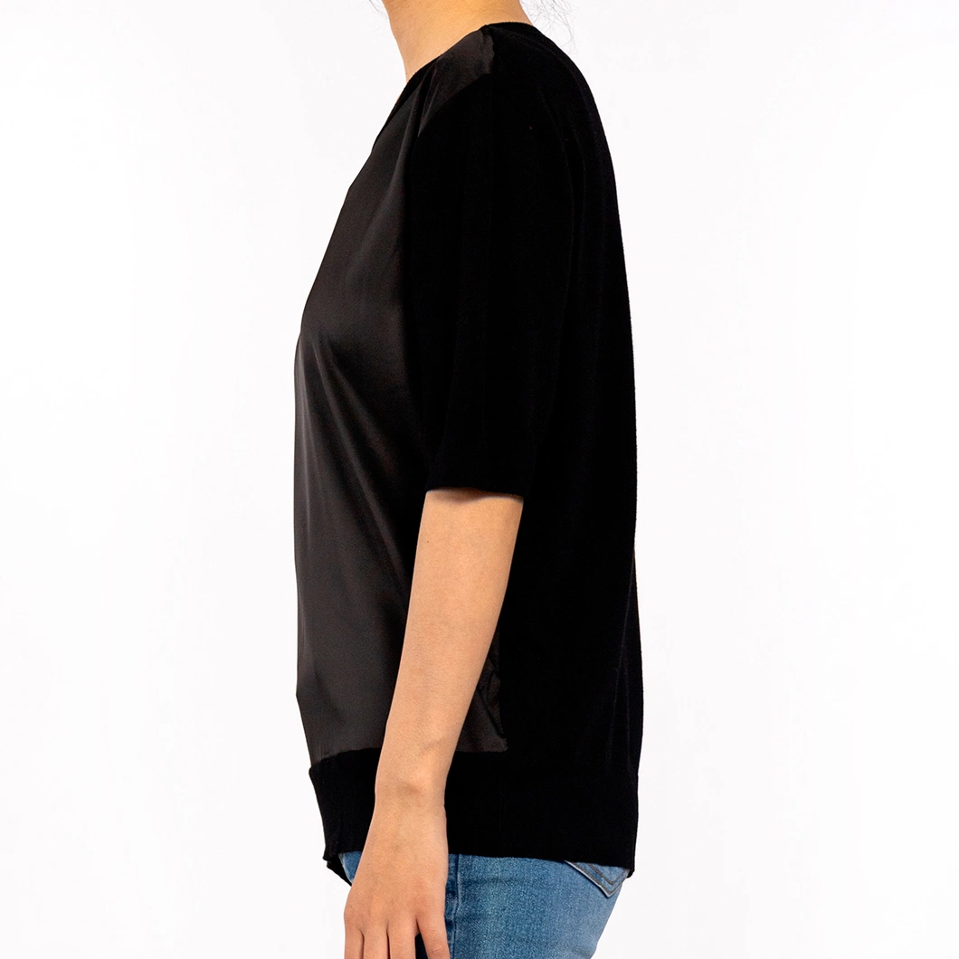 Black Summer Crew Neck Comfort Fabric Short Sleeve Shirt for Women