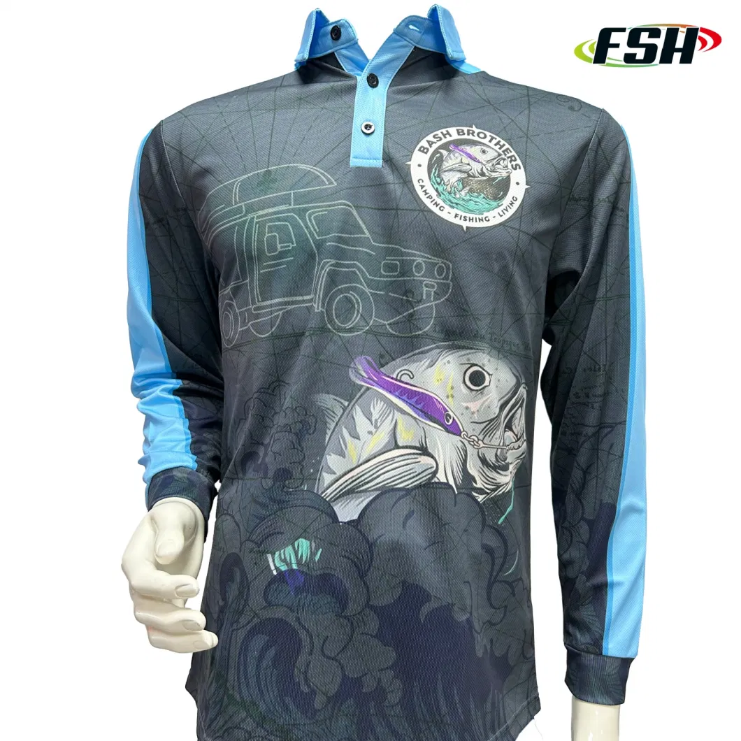 Custom Wholesale Short Sleeve Round Polo Neck Sublimated Printed UV Protection Quick Dry Performance Fishing Shirt