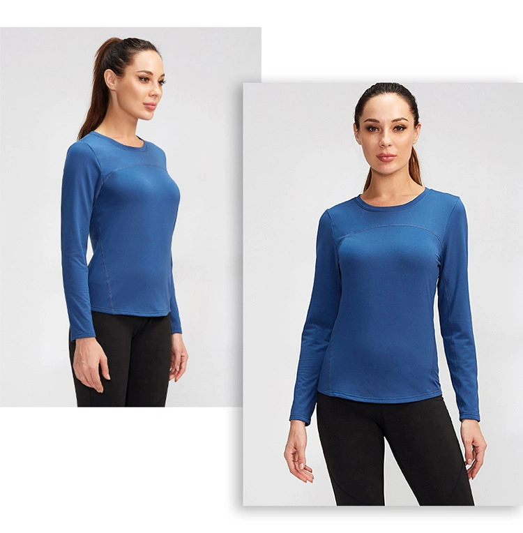 Women&prime;s Autumn and Winter Plush Yoga Long Sleeved Jersey Fitness Running Training Suit Slim Fitting Quick Drying Elastic Top