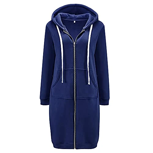 High Quality Custom Design Women&prime; S Long Hooded Tunic Winter Fleece Jackets Knitted Casual Sweatshirt Zipper Hoodies