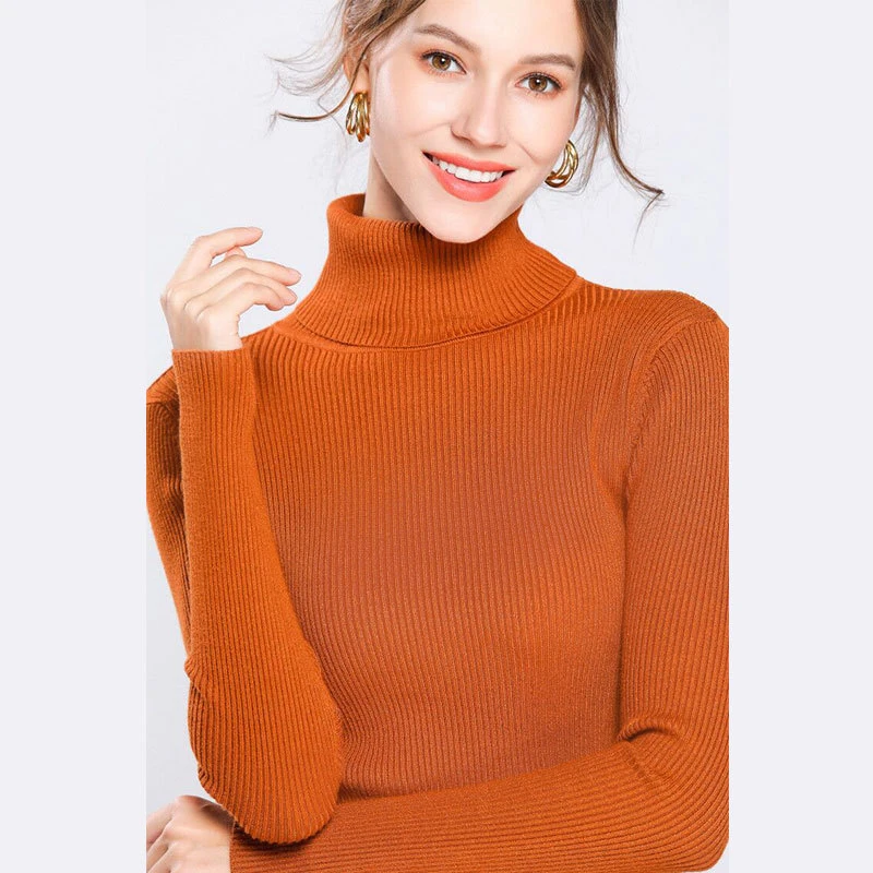 Autumn Winter Slim Black Pullover Sweater Female Tight Knit Sweater