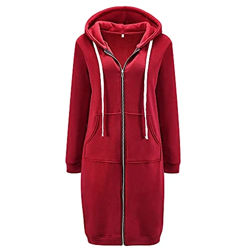 Wholesale Custom Logo Women&prime; S Long Hoodies Tunic Winter Fleece Jackets Knitted Casual Sweatshirt Zip up Hoodies