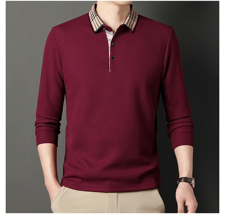 Autumn and Winter Plus Fleece Men&prime;s Long Sleeved Polo Comfortable Cotton Men&prime;s Blouse Casual Solid Color Men&prime;s Polo Shirt