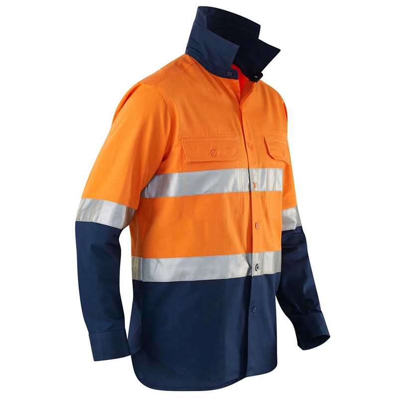 Custom High Quality Man Breathable Cotton Work Wear Hi Vis Long Sleeve Safety Reflective Shirts for Men