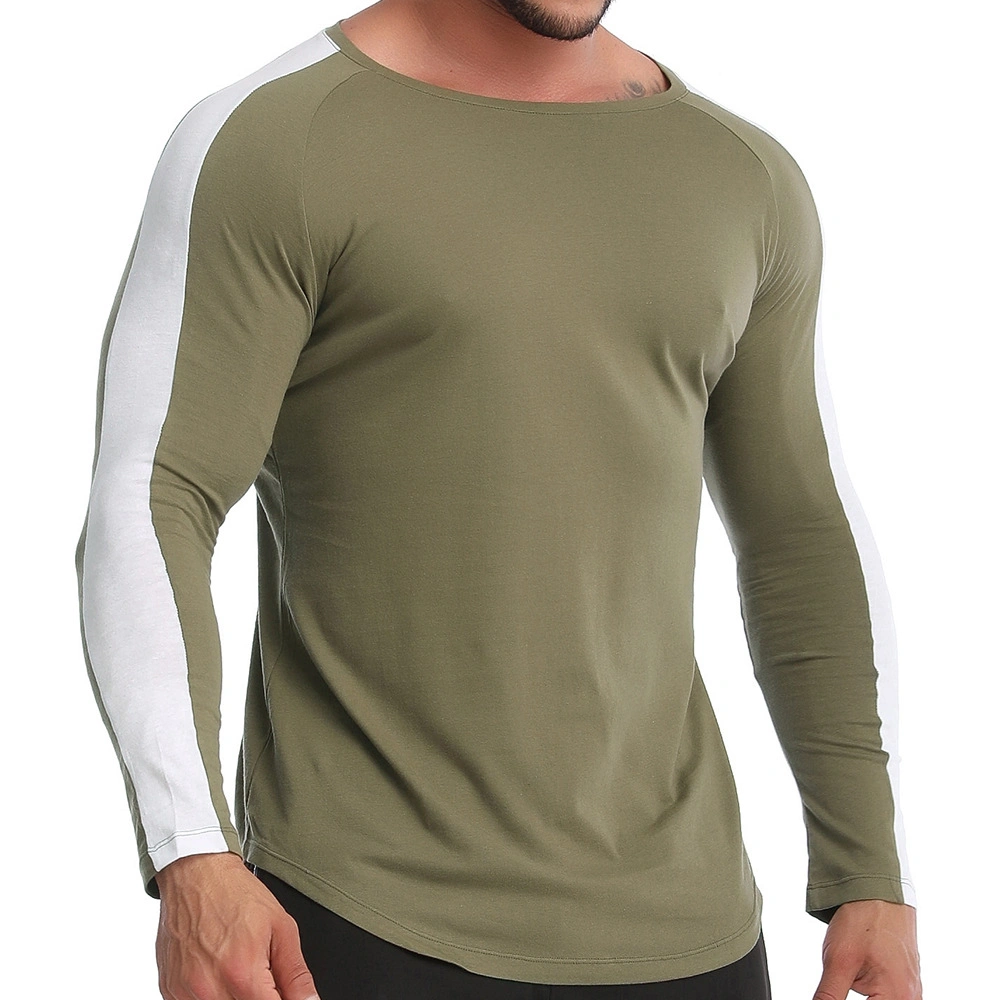 Quick Dry Running Shirt Men Black/White Round Neck Pullover Gym Sport T-Shirt Long Sleeve Compression Gym Fitness Tight Shirts with Curve Bottom