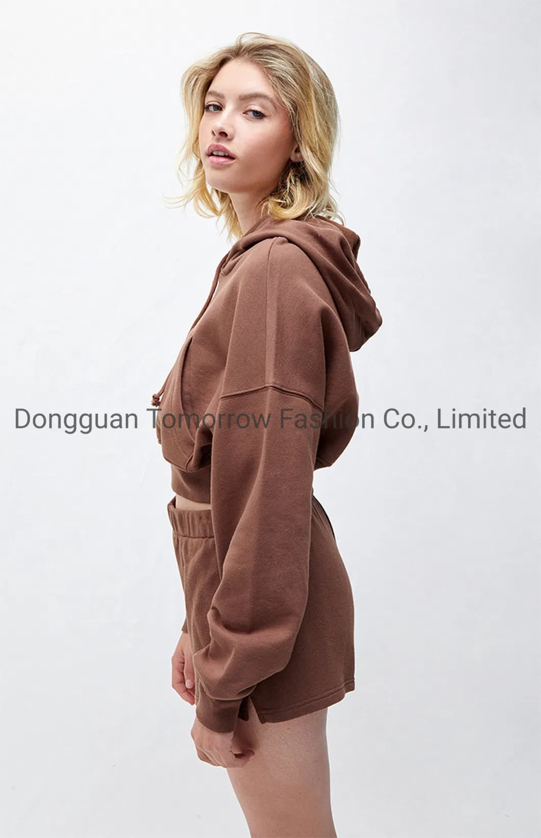 OEM New Promotion Fleece Ladies Custom Long Sleeves Comfy Ribbed Cotton Knitted Sets Solid Color Women Hoodies