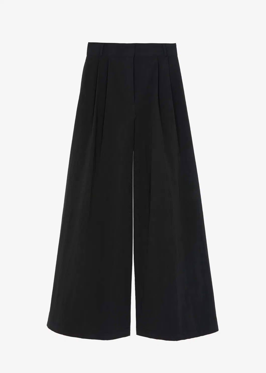 OEM Oversized Silhouette Pants Leg Side Seam Hip Illusion Welted Back Pockets Front Pleated Detailing Zip Fly Trousers for Women