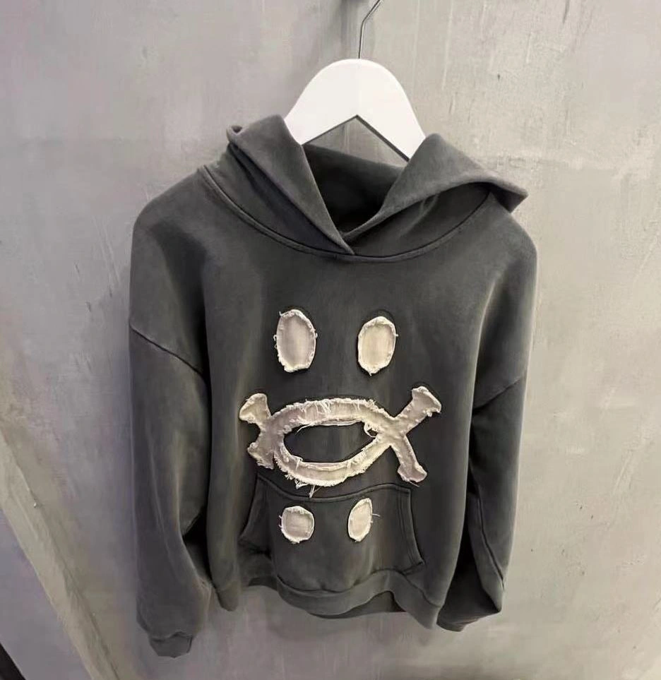 Men&prime;s Oversized Cotton Acid Wash No Drawstring Hoodies Pullover Custom Embroidery Hoodie