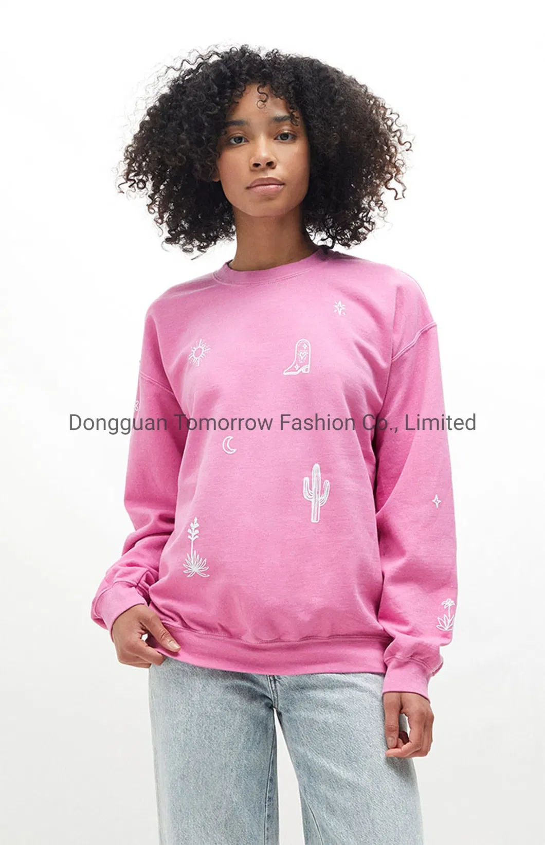 OEM High Quality Fleece Ladies Custom Long Sleeves Comfy Ribbed Cotton Knitted Sets Pink Women Hoodies with Drawstring Hood