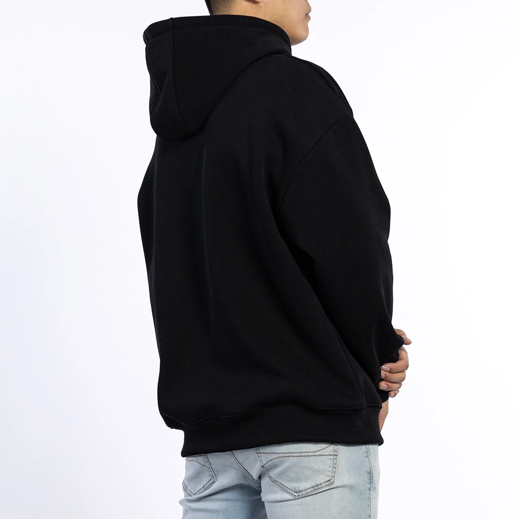 Custom 330GSM Knitted Cotton Male Pullover Soft Long Sleeve Black Hoodies for Men