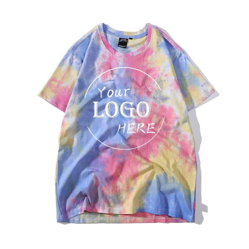 Custom Silk Screen Print High Elastic Tie Dye Short Sleeve Women Shirts Fashion Streetwear Gym Tshirt Men Exercise Shirt