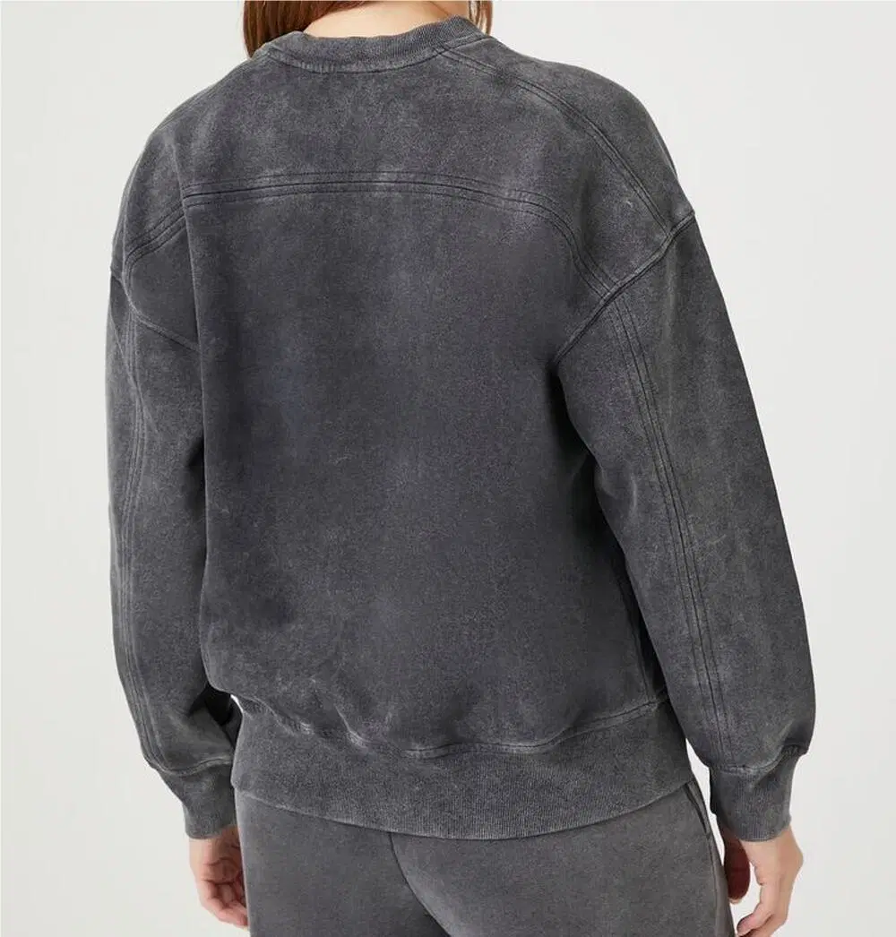 Vintage Black Acid Wash Women Crew Neck Sweater Shirt Oversized Thick Sweater Shirts