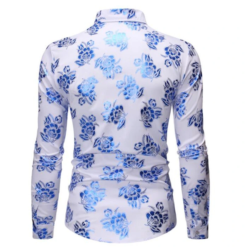 Elegant Men&prime;s Fashion Casual Long Sleeved Flower Print Shirt