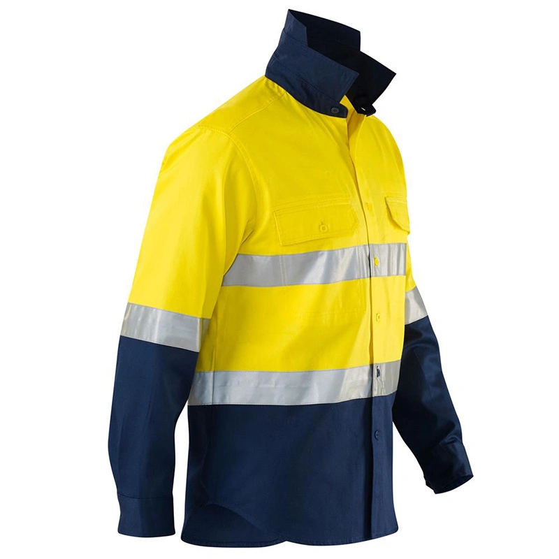 Custom High Quality Man Breathable Cotton Work Wear Hi Vis Long Sleeve Safety Reflective Shirts for Men