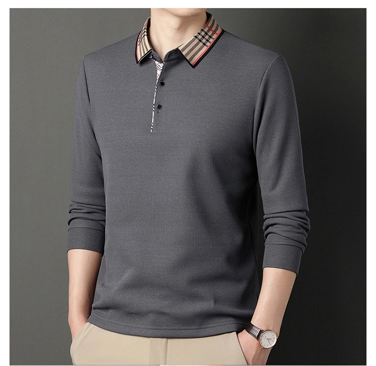 Autumn and Winter Plus Fleece Men&prime;s Long Sleeved Polo Comfortable Cotton Men&prime;s Blouse Casual Solid Color Men&prime;s Polo Shirt