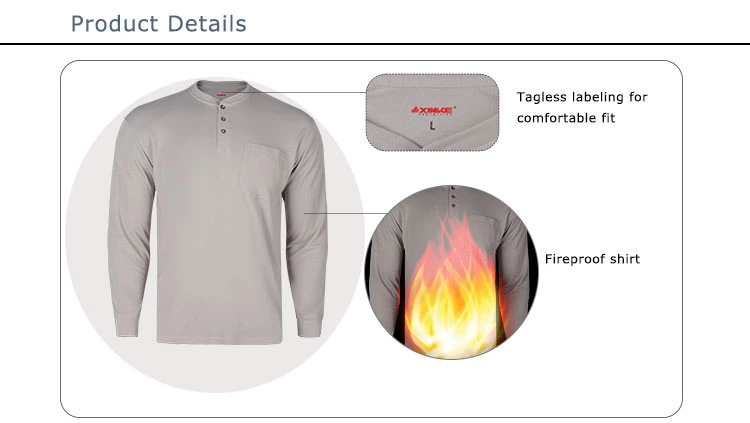 Wholesale 100% Cotton Fr Long Sleeve Henley Breathable Flame Resistant Mechanic Work Shirt