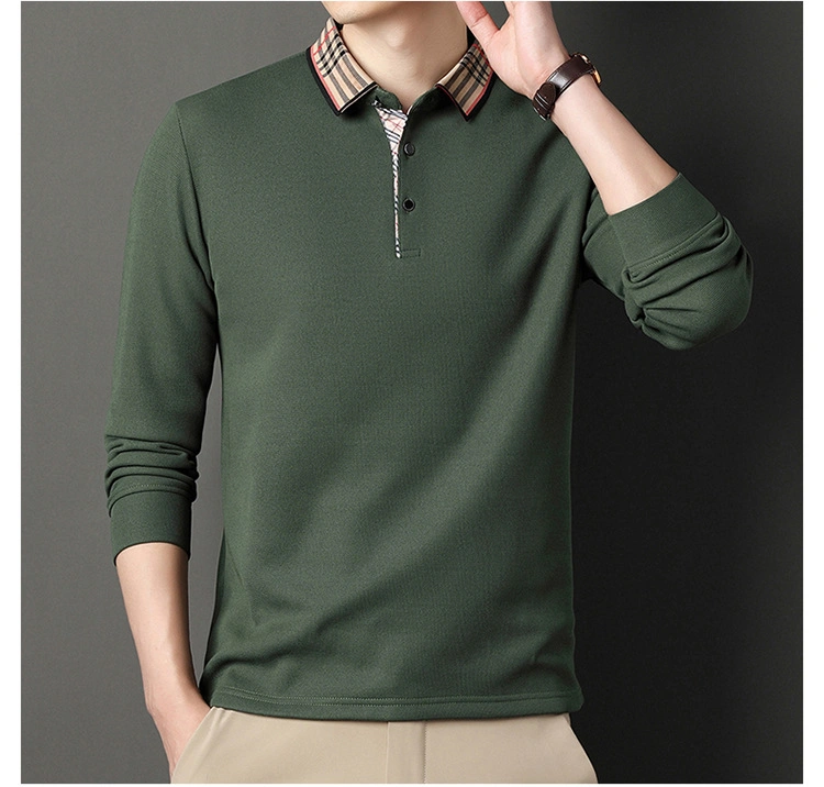 Autumn and Winter Plus Fleece Men&prime;s Long Sleeved Polo Comfortable Cotton Men&prime;s Blouse Casual Solid Color Men&prime;s Polo Shirt