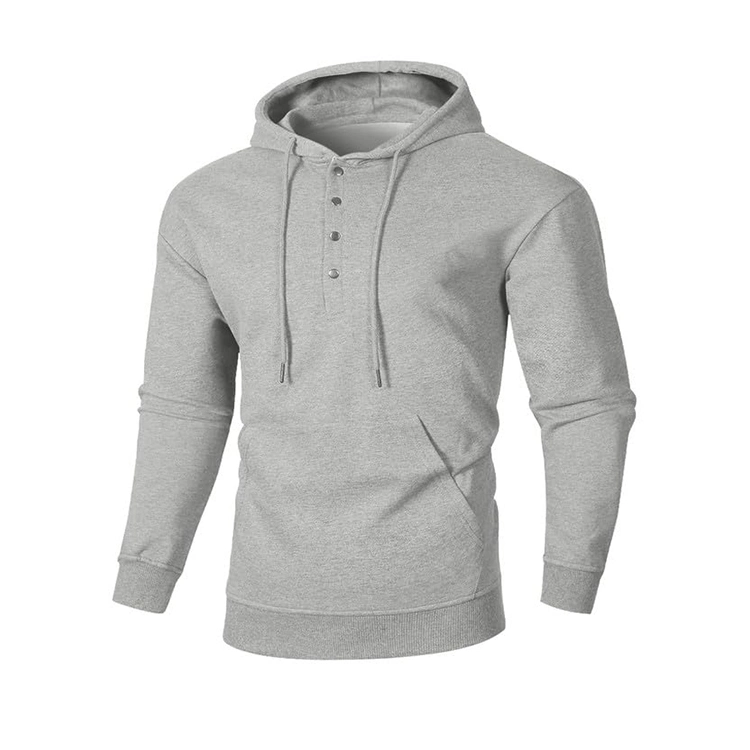 Custom Snap Button Collar Drawstring Cotton Hoodie High Quality Workout Lightweight Knit Plain Men&prime;s Hoodies &amp; Sweatshirts