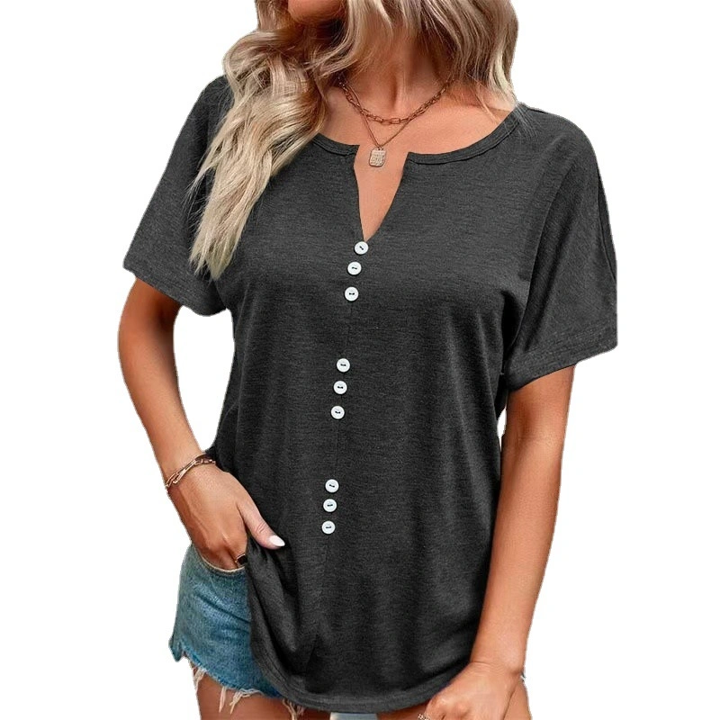 Solid Color Women&prime;s Soft Fashion Small V-Neck Top Short-Sleeved T-Shirt Clothing