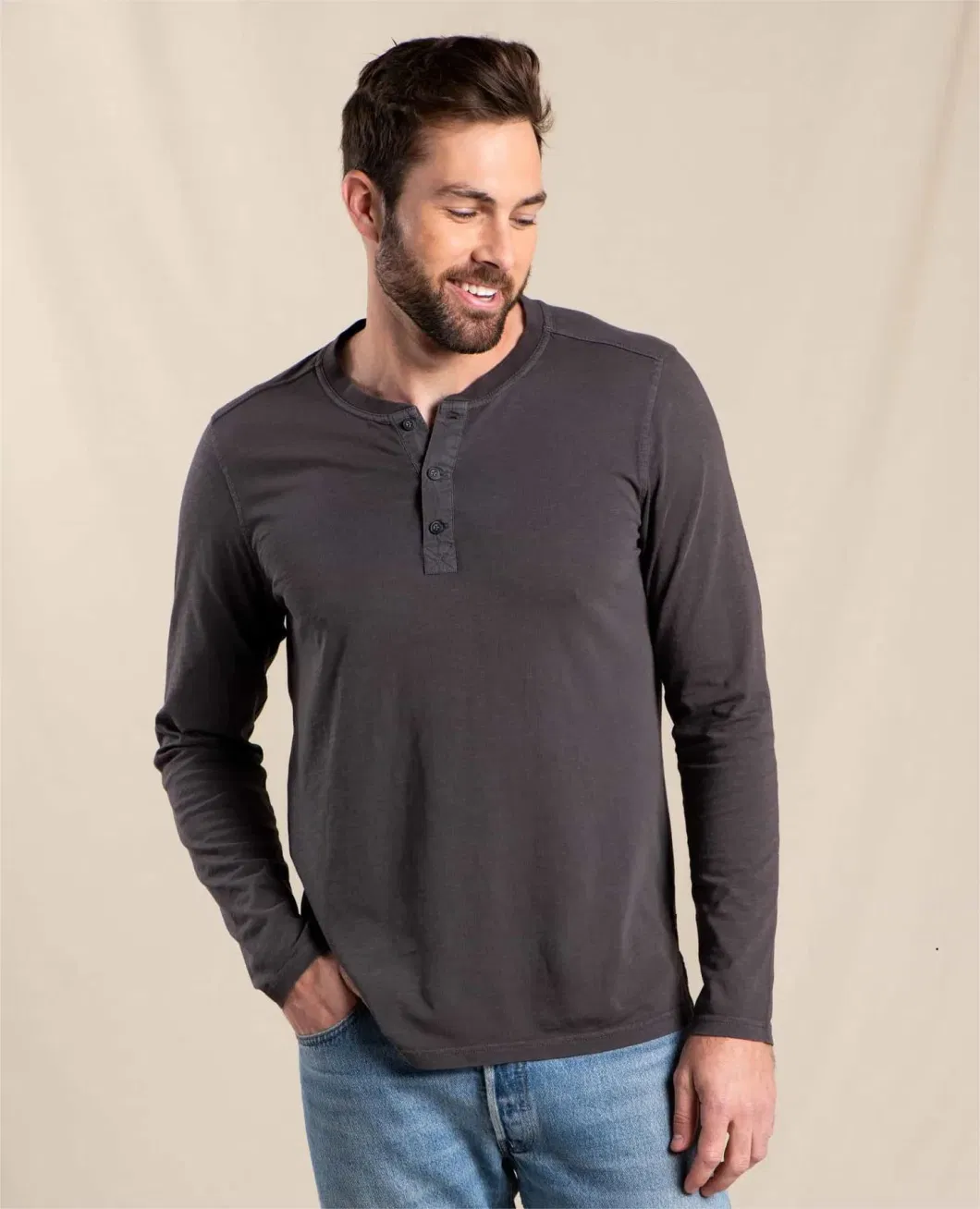 95% Bamboo Viscose Men&prime;s Long Sleeve Henley T-Shirts