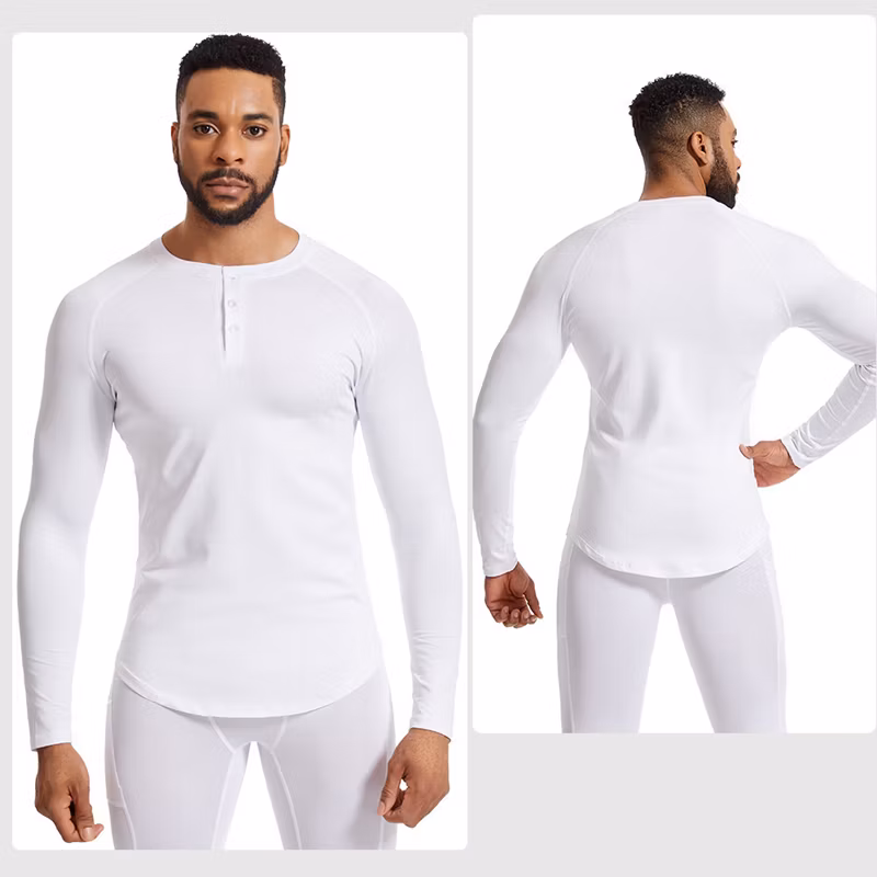 OEM Slim Fit Long Sleeve Henley Neck Workout Shirts with Buttons Closure Soft Sports Pullover Base Layer Gym Training Sweatshirts