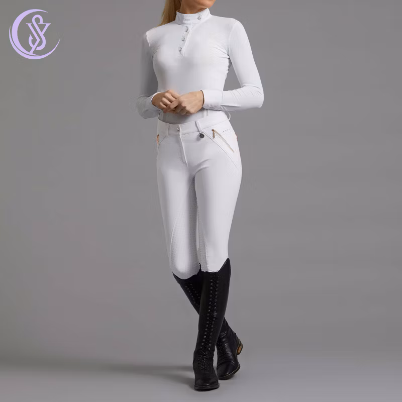 High Quality Dry Fit Soft Fabric Riding Professional Competition Button Long Sleeve Equestrian White Show Shirts