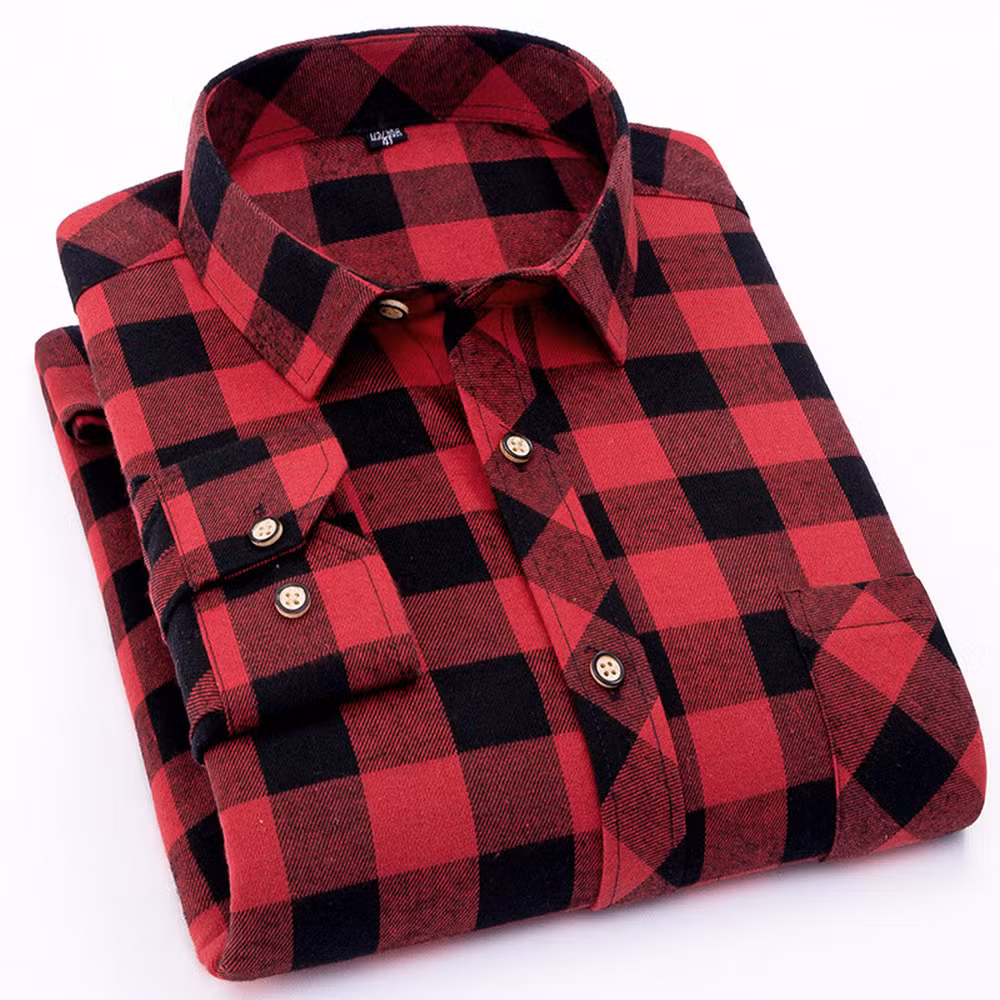 Classic White Black Plaid Shirts Mens Long Sleeve Cotton Flannel