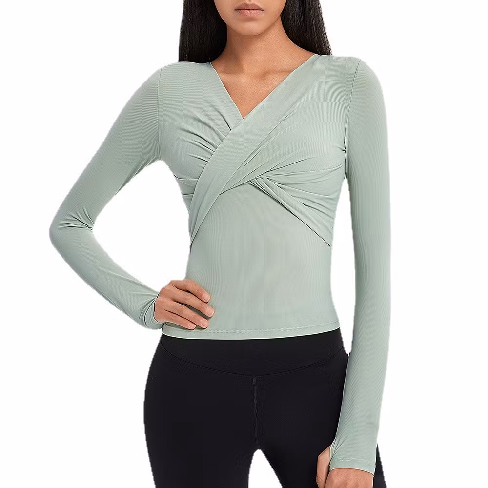 Women&prime;s Cross Front Crop Top Fitness Workout Gym Running Yoga Excise Shirts