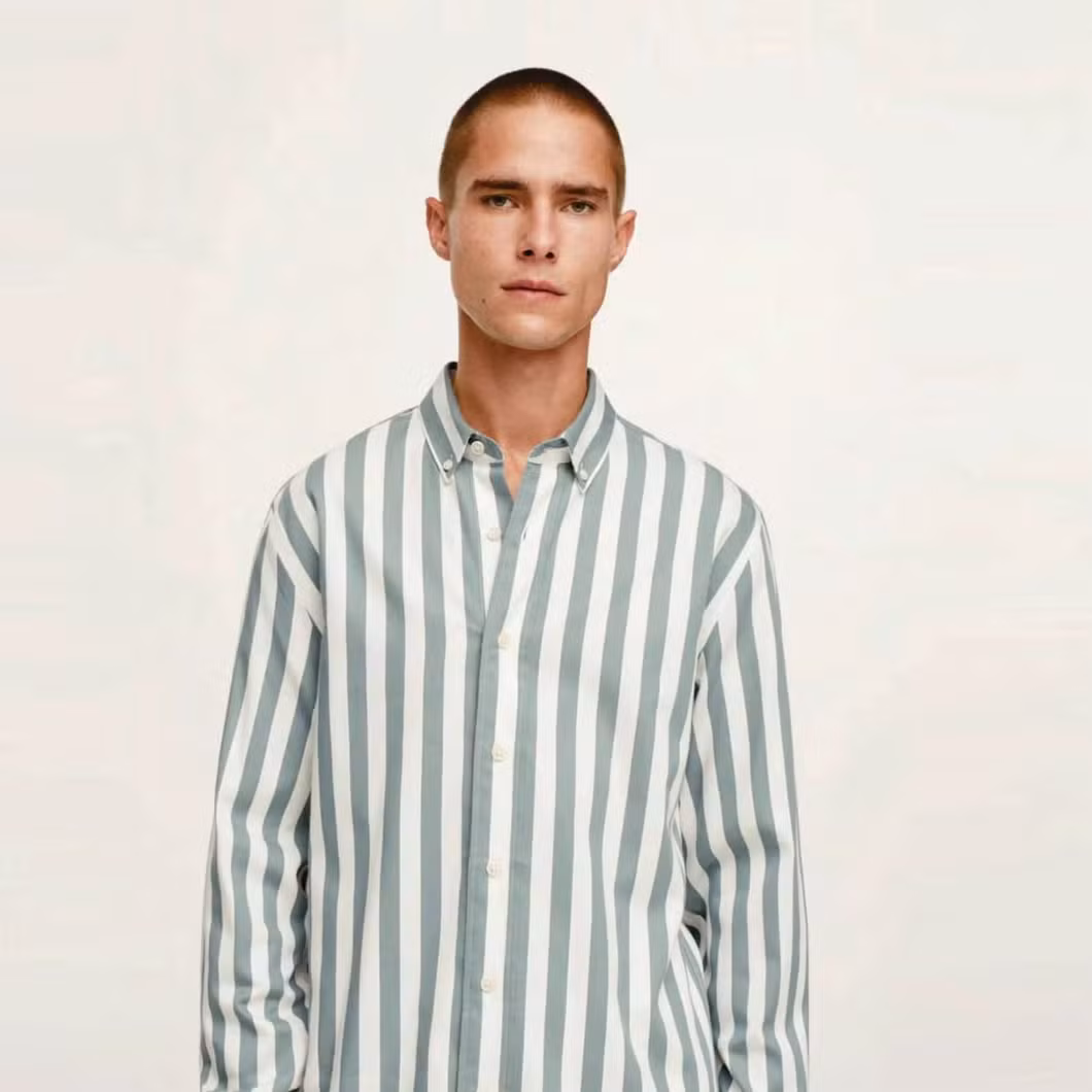 Logo Custom Stretch Long Sleeve Solid Business Casual Button Stripe Shirt