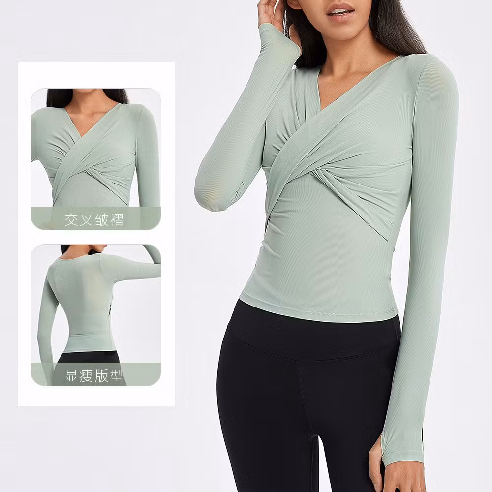 Women&prime;s Cross Front Crop Top Fitness Workout Gym Running Yoga Excise Shirts