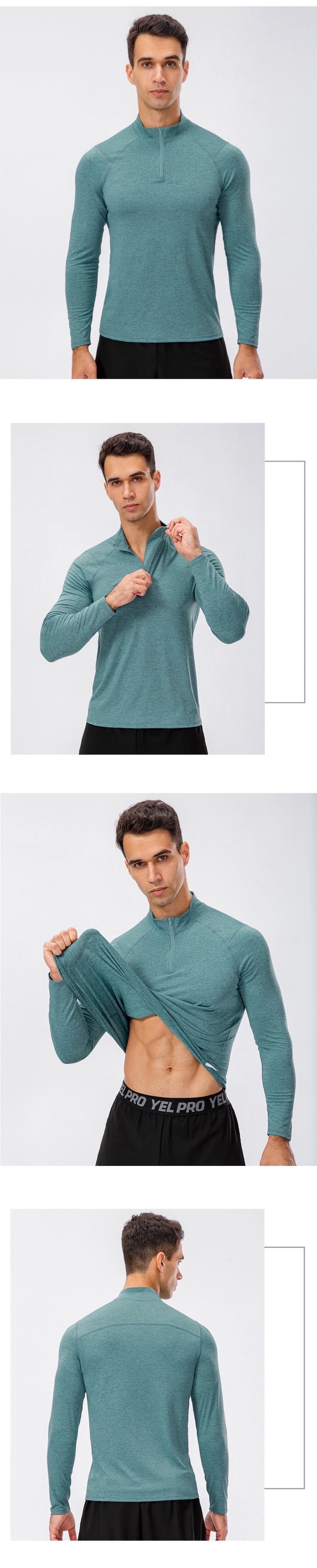 Hot Sale Men&prime; S Active Slim Fit Quarter Zipper Running Sweatshirt Stand-up Collar Quick Dry Outdoor Athletic Performance Long Sleeve Sports Gym Shirts