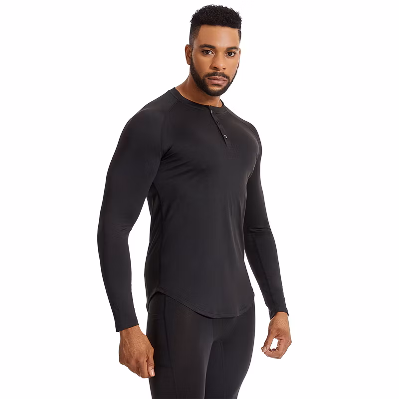 OEM Slim Fit Long Sleeve Henley Neck Workout Shirts with Buttons Closure Soft Sports Pullover Base Layer Gym Training Sweatshirts