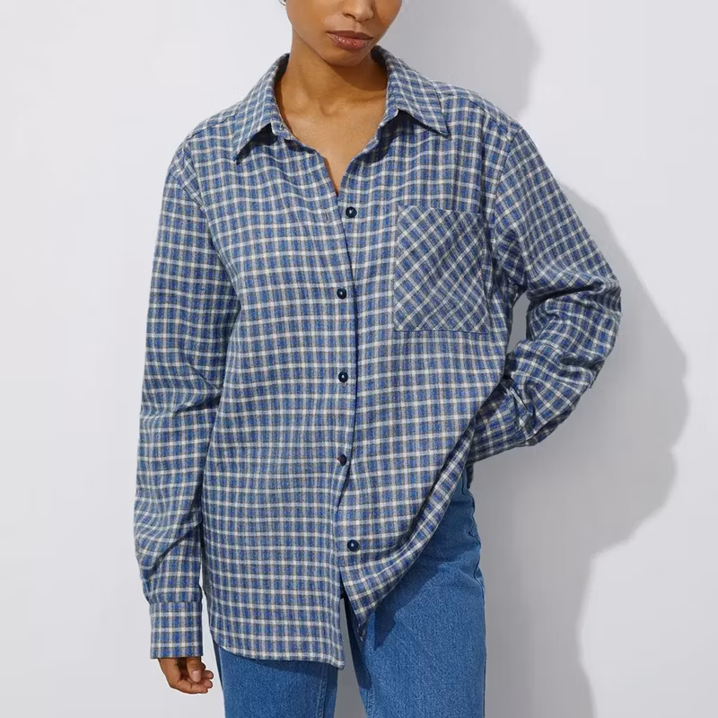 Flannel Plaid Oversized Checkered Shirt Womens Tops Long Sleeve Shirts Jacket Women