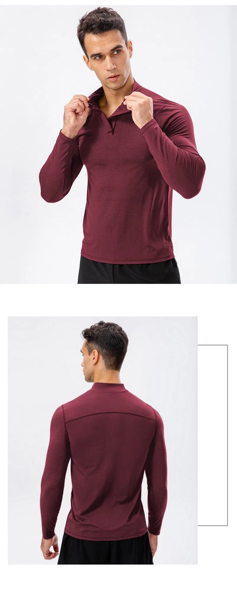 Hot Sale Men&prime; S Active Slim Fit Quarter Zipper Running Sweatshirt Stand-up Collar Quick Dry Outdoor Athletic Performance Long Sleeve Sports Gym Shirts