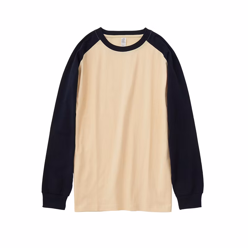 250g Heavy Spring and Autumn Cotton Combination Color Shoulder Long Sleeve T-Shirt Trend Retro Casual with Loose Top Men