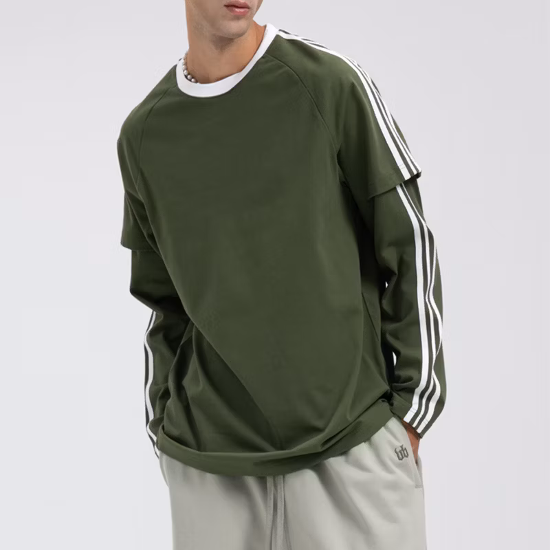 Wholesale New 100% Cotton Round Neck Long Sleeve Splicing Custom Thermal Long Sleeve Jersey T Shirt