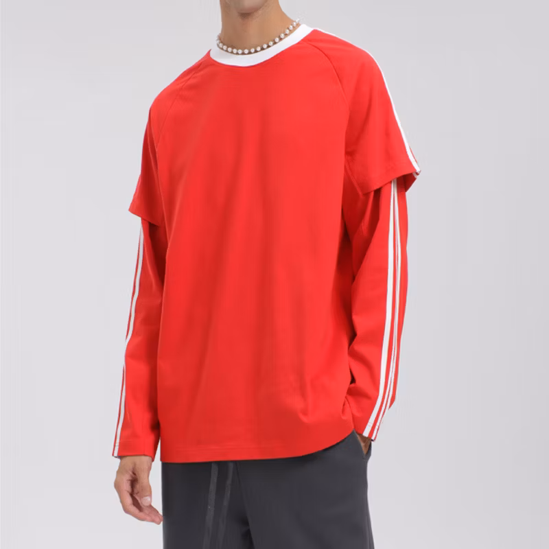 Wholesale New 100% Cotton Round Neck Long Sleeve Splicing Custom Thermal Long Sleeve Jersey T Shirt