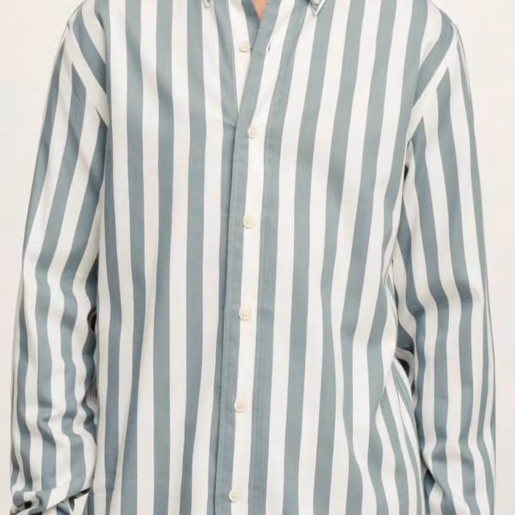 Logo Custom Stretch Long Sleeve Solid Business Casual Button Stripe Shirt
